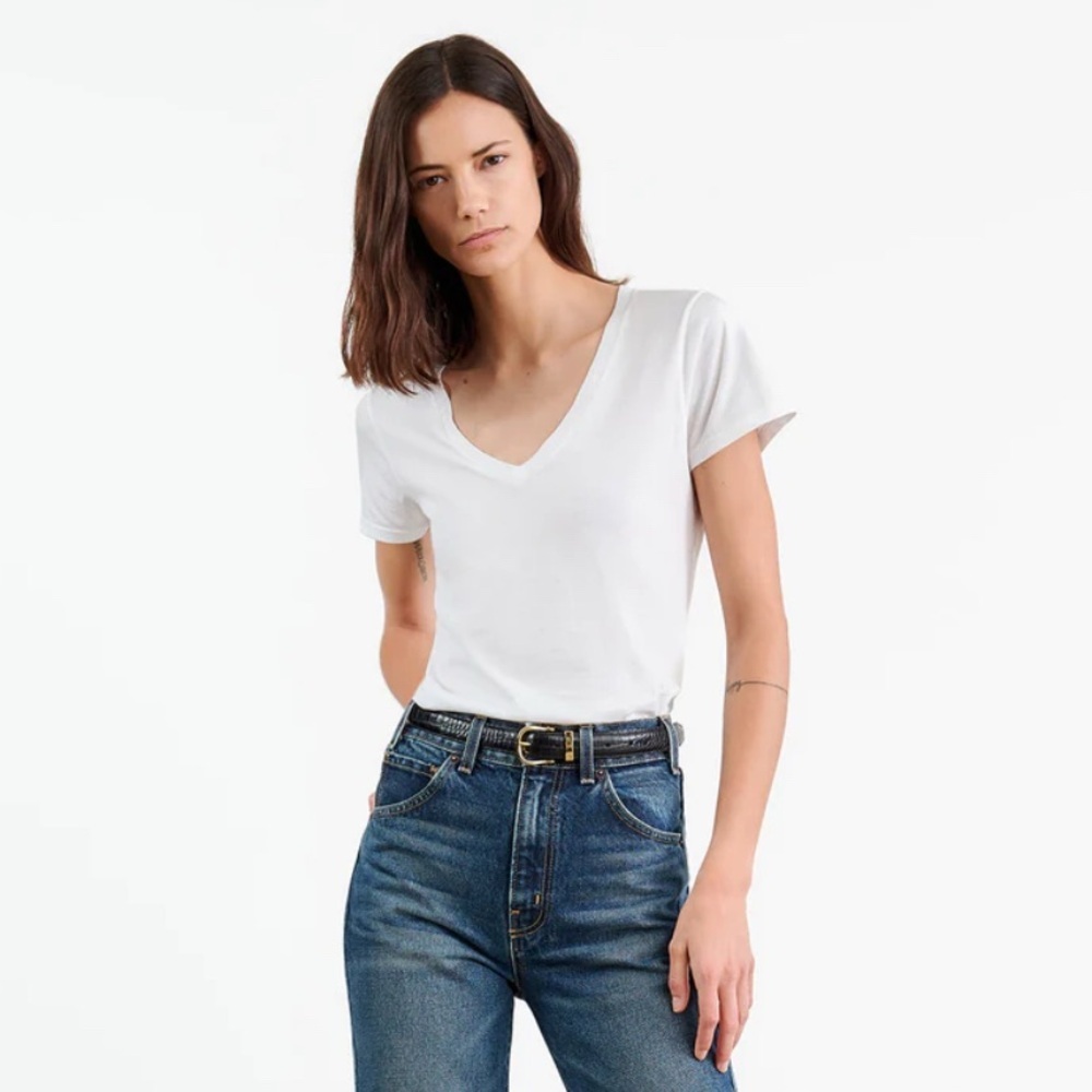 Nili Lotan White V-Neck Short Sleeve Tee